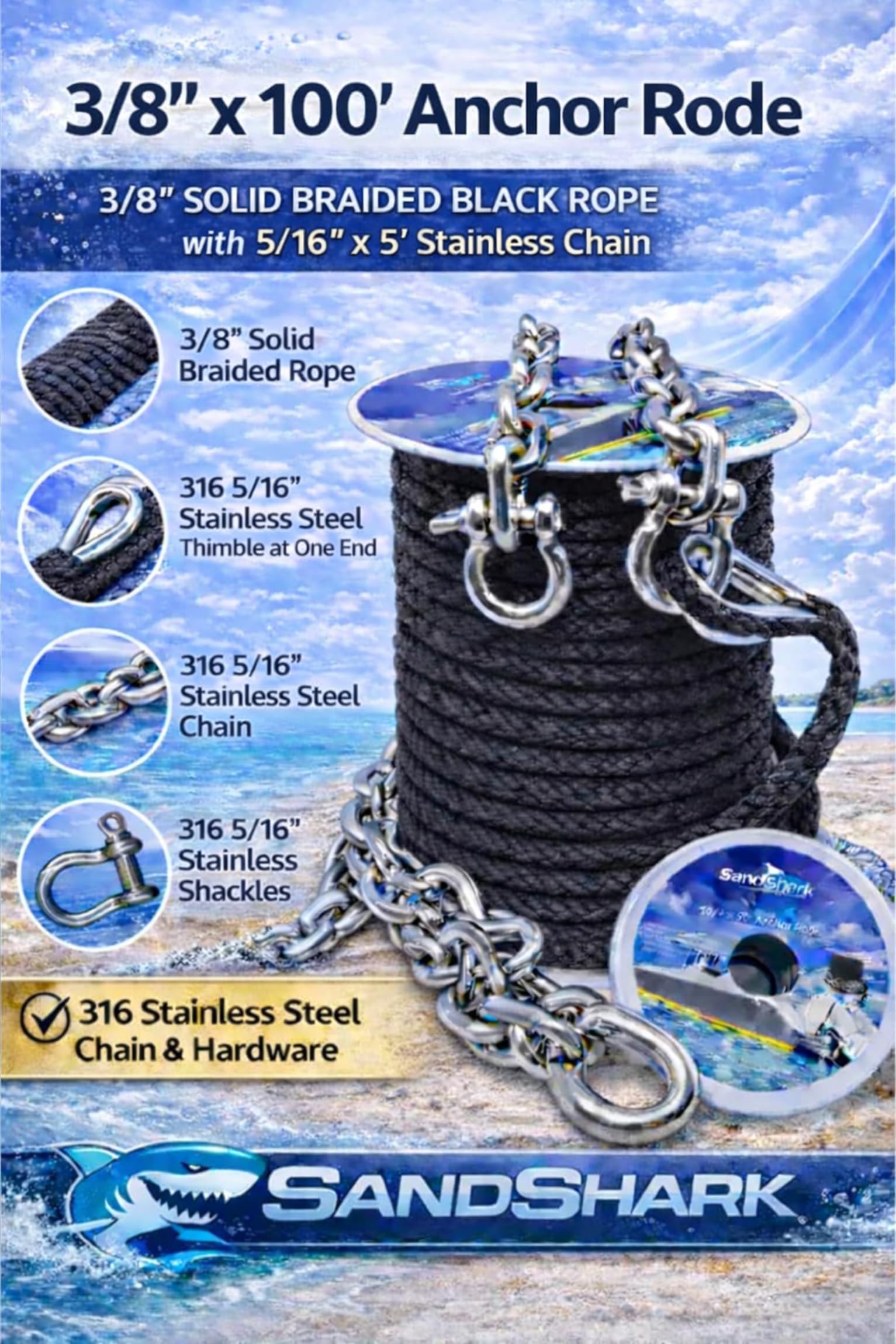 Amazon.com : SAND SHARK SANDSHARKANCHOR.COM SandShark 100ft Solid